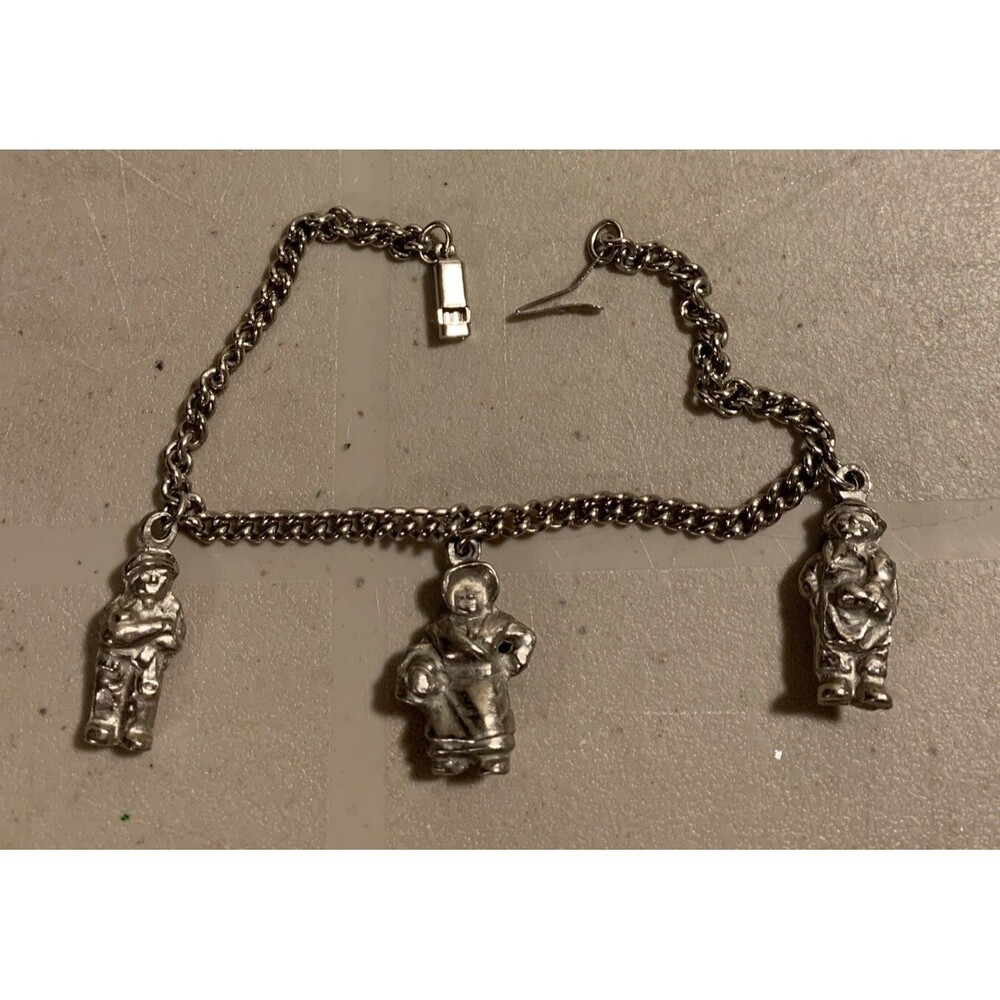 Vintage Pewter Stainless Charm Bracelet Norway Norwegian Viking Scandinavian 8”